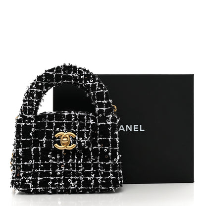 Chanel Tweed Quilted Mini Nano Kelly Shopper Black White 11 of 11