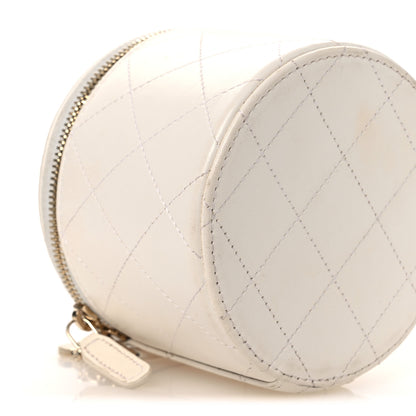 Chanel Lambskin Quilted Round Small Vanity Case With Chain White Black 9 of 13