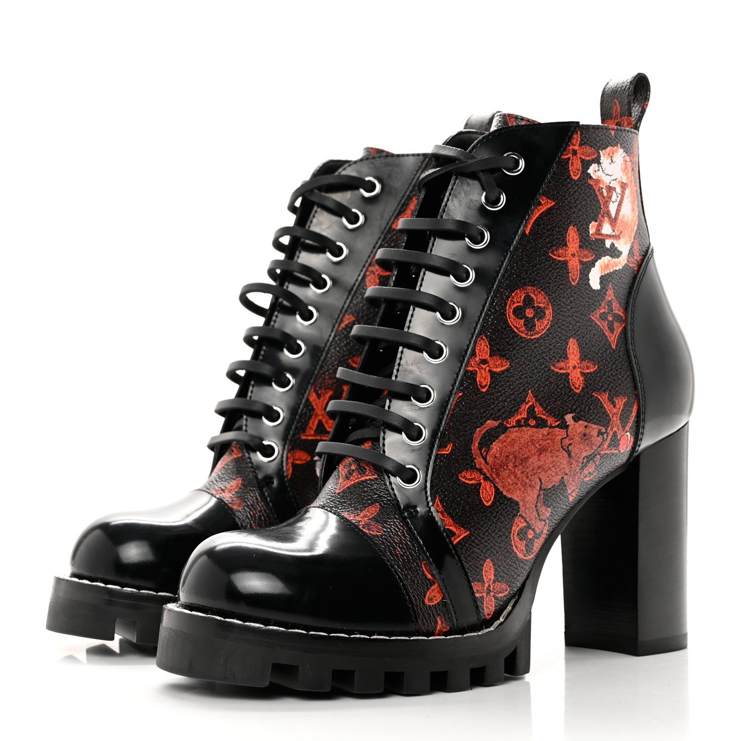 Louis Vuitton Patent Calfskin Catogram Star Trail Ankle Boots Black Marron 39 3 of 8