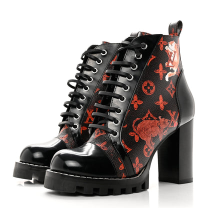 Louis Vuitton Patent Calfskin Catogram Star Trail Ankle Boots Black Marron 39 3 of 8