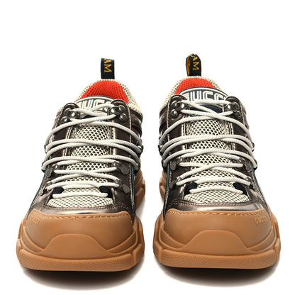 Gucci X SEGA Metallic Calfskin Mesh Womens Flashtrek Sneakers 37 Rame Mystic White Lago 2 of 8