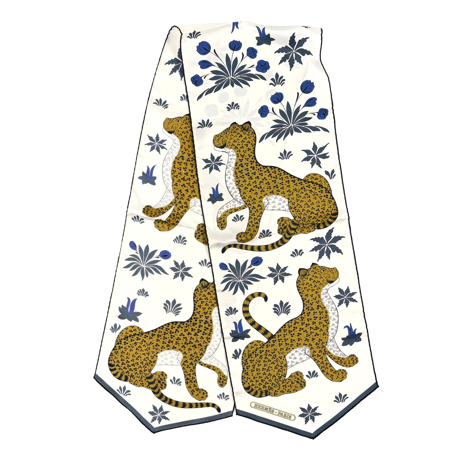 Hermes Silk Les Leopards Muffler White Modore Gris 1 of 5