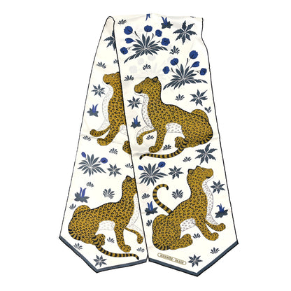 Hermes Silk Les Leopards Muffler White Modore Gris 1 of 5