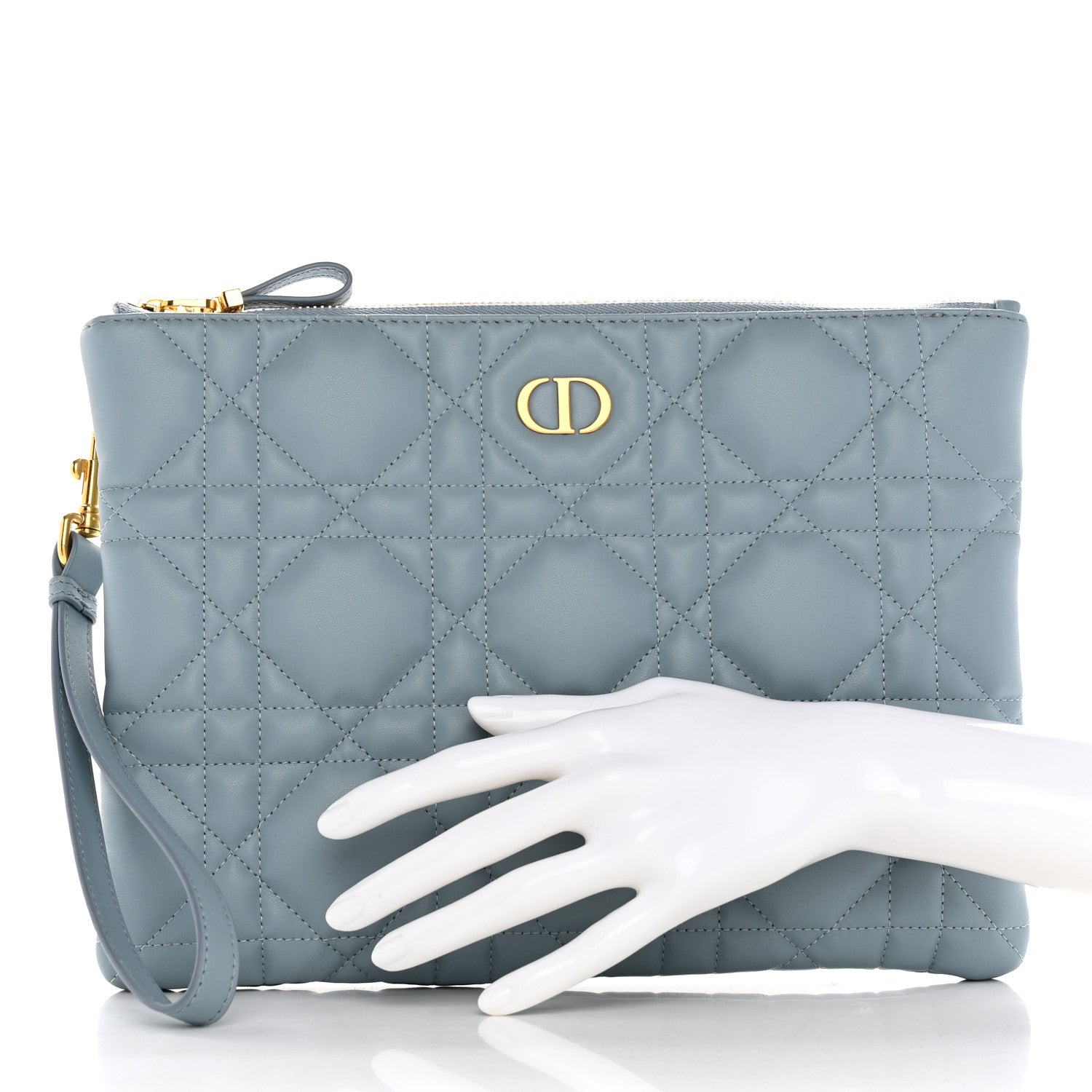 Christian Dior Calfskin Macrocannage Large Caro Daily Pouch Blue 2 of 9