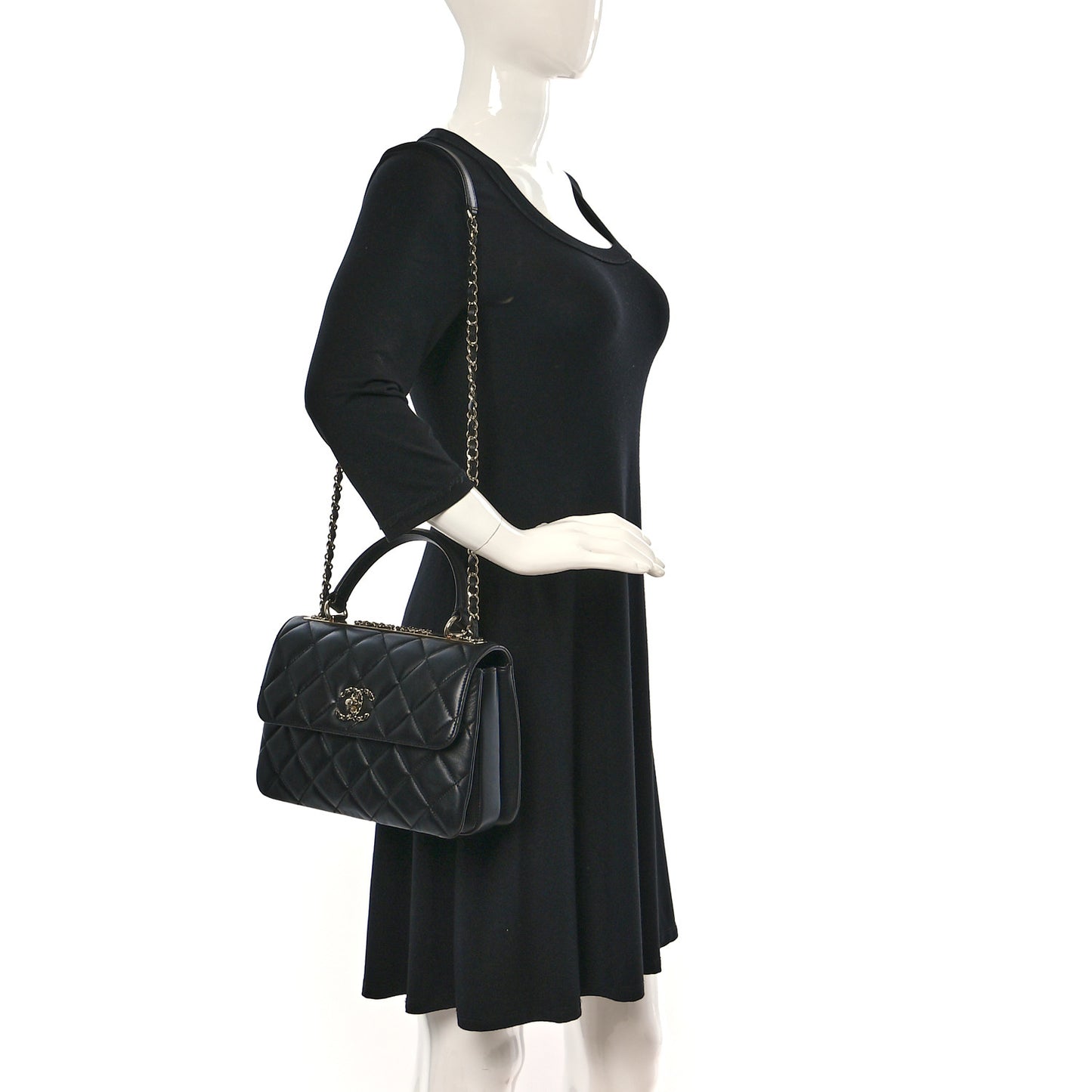 Lambskin Quilted Small Trendy CC Chain Dual Handle Flap Bag Black