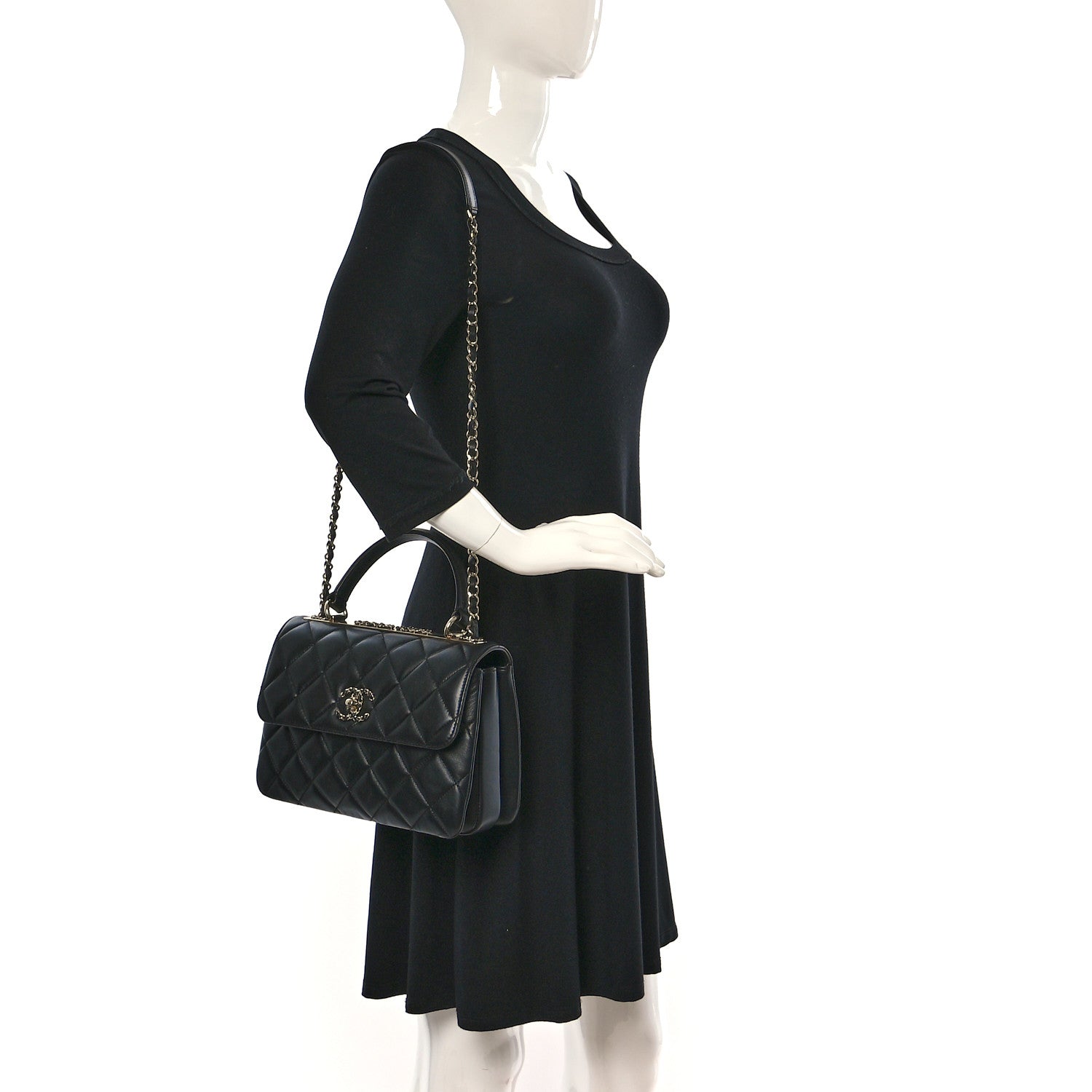 Chanel Lambskin Quilted Small Trendy CC Chain Dual Handle Flap Bag Black 2 of 9