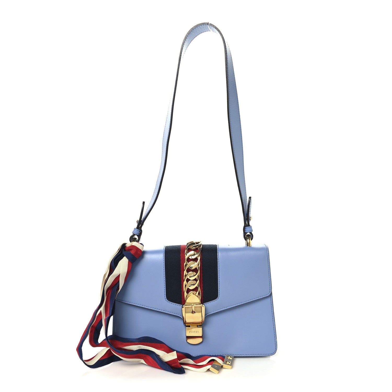 Gucci Calfskin Small Sylvie Shoulder Bag Clear Sky Blue 1 of 10