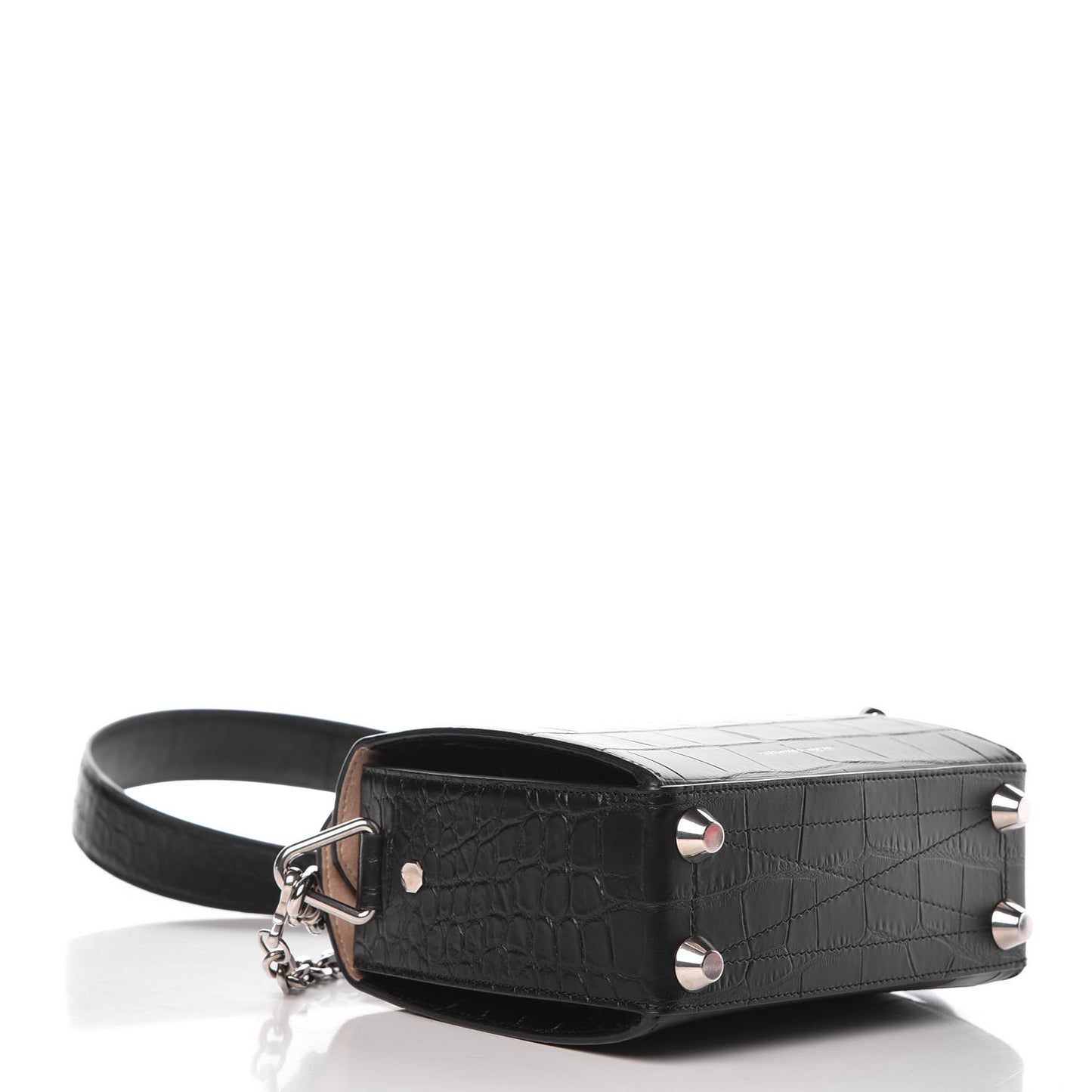 Calfskin Crocodile Embossed Box Shoulder Bag 19 Black