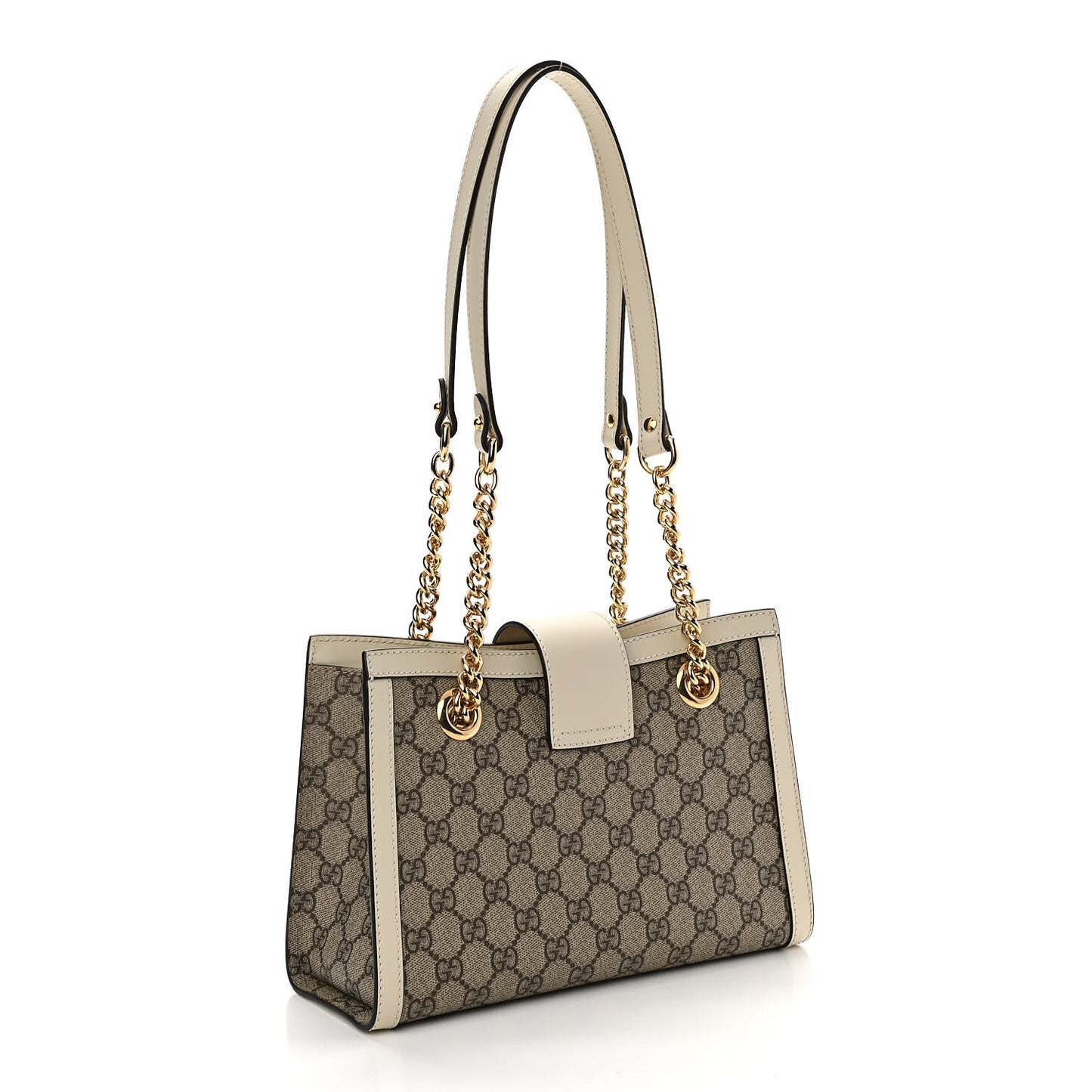 GG Supreme Monogram Moon Calfskin Small Padlock Tote Beige Ebony Mystic White