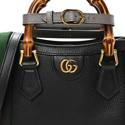 Gucci Textured Dollar Calfskin Web Mini Diana Tote Bag Black Dusty Grey 8 of 11