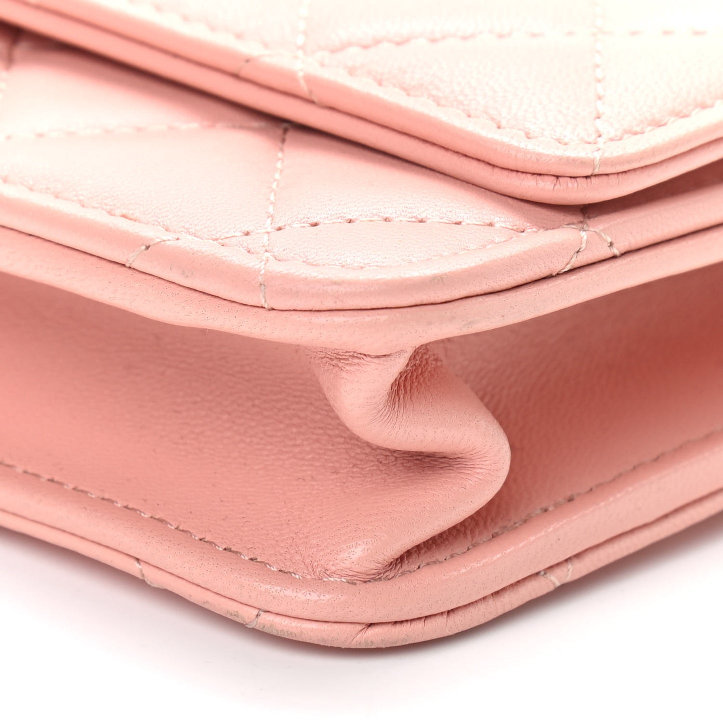 Lambskin Quilted Trendy CC Wallet On Chain WOC Pink