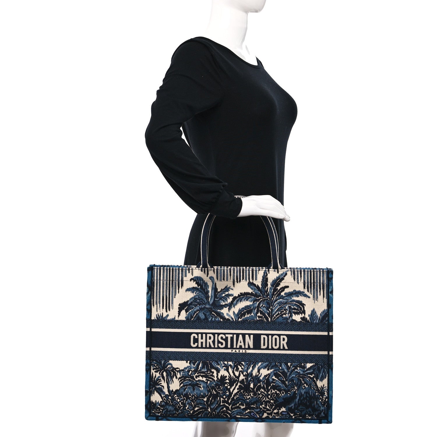 Christian Dior Canvas Embroidered Large Palm Tree Toile De Jouy Book Tote Blue Multicolor 2 of 9