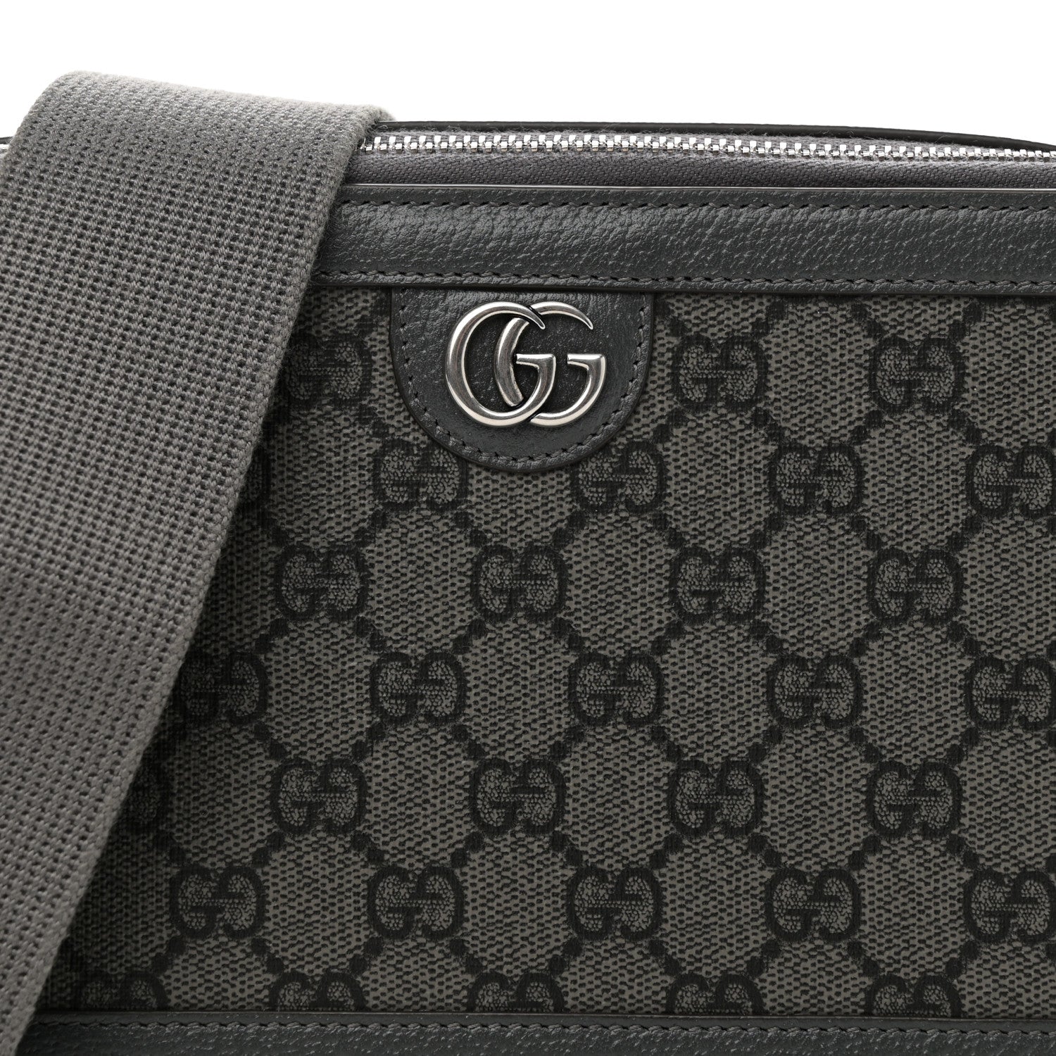 Gucci GG Supreme Monogram Textured Dollar Calfskin Small Ophidia Top Handle Shoulder Grey Black Graphite Grey 8 of 10