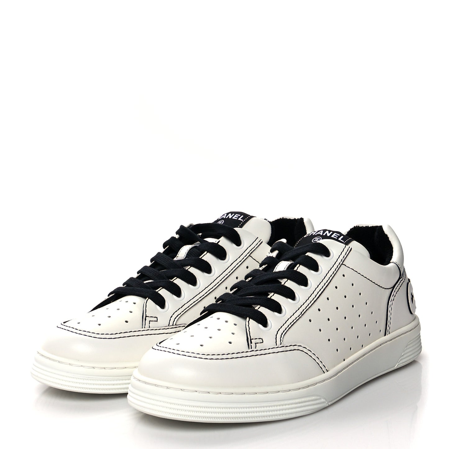 Calfskin Womens Logo Sneakers 39.5 White Black