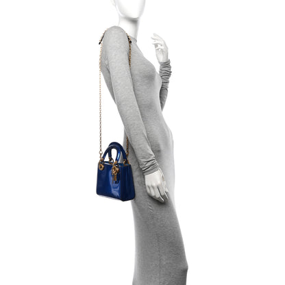 Christian Dior Metallic Glazed Calfskin Mini Lady Dior Blue 2 of 13