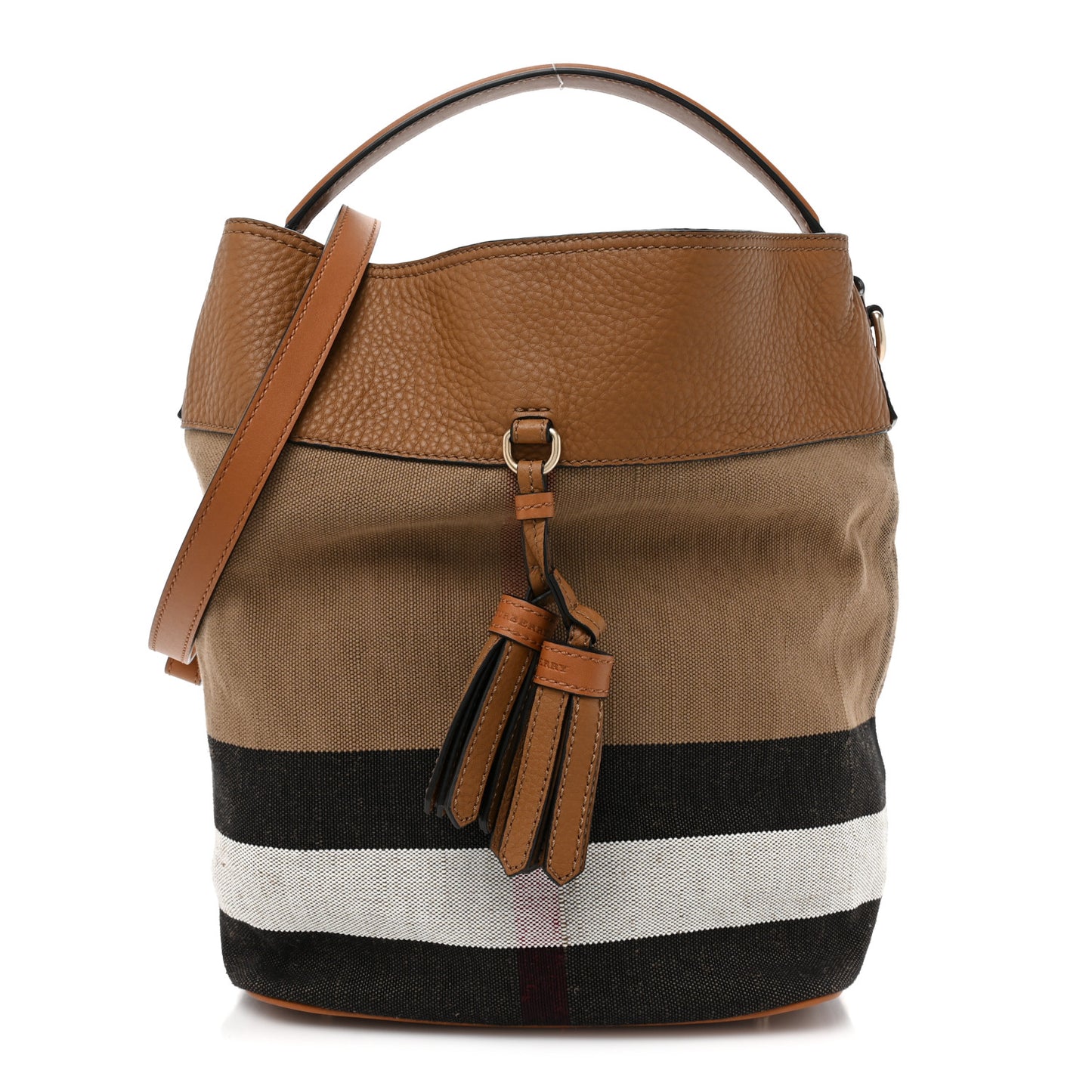 Grainy Calfskin Canvas Mega Check Medium Ashby Tassel Hobo Saddle Brown