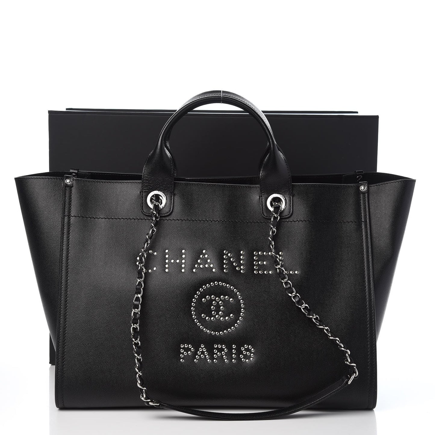 Caviar Large Studded Deauville Tote Black