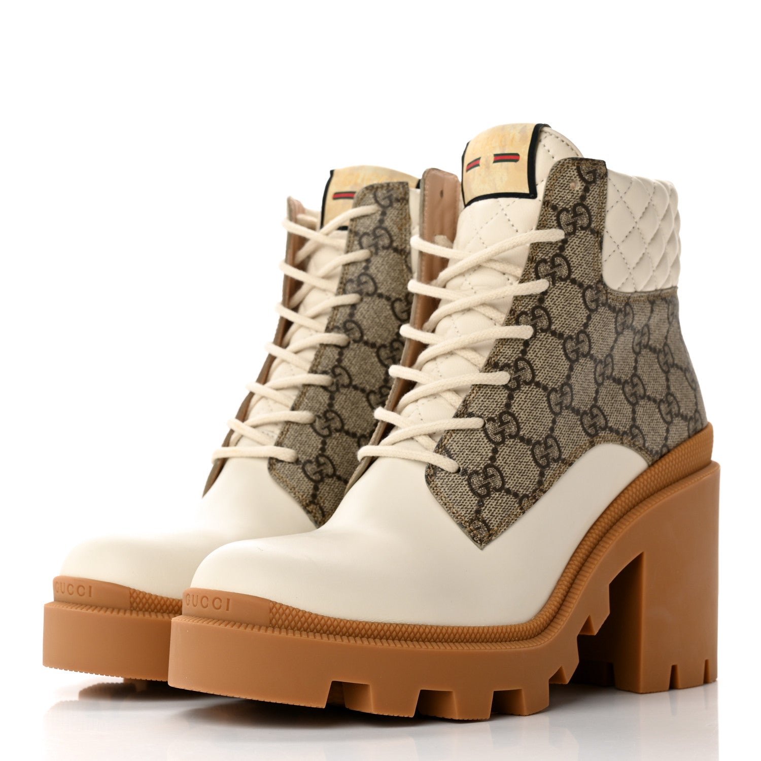 Gucci Calfskin GG Supreme Monogram Nappa Quilted Lace Up Ankle Boots 40.5 Mystic White Beige 3 of 10