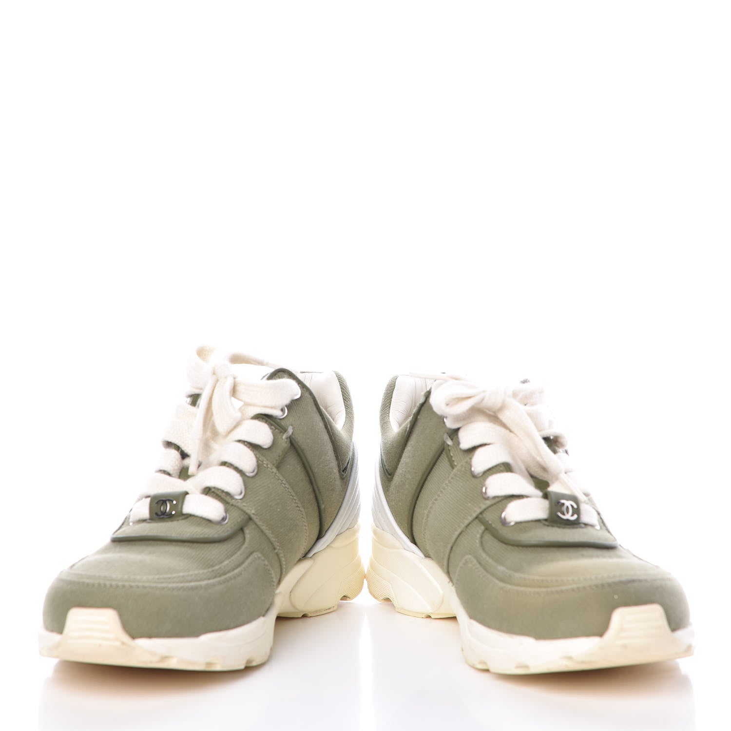 Chanel Fabric CC Sneakers 37.5 Khaki 5 of 11