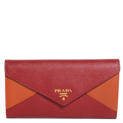 Prada Saffiano Bi-Color Envelope Wallet Fuoco Papaya 1 of 8