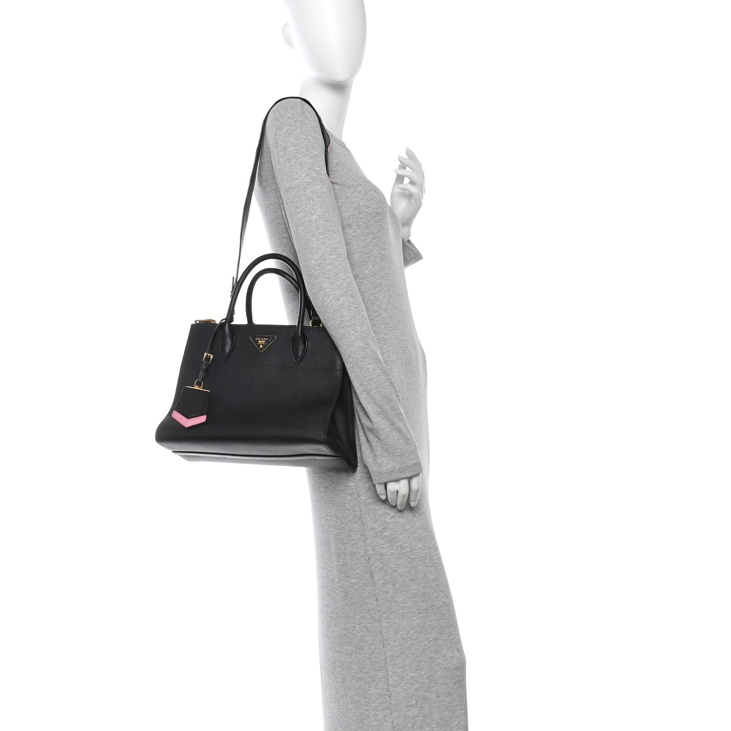 Prada Saffiano Greche Greca Paradigme Bag Black Pink 2 of 9