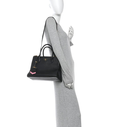 Prada Saffiano Greche Greca Paradigme Bag Black Pink 2 of 9