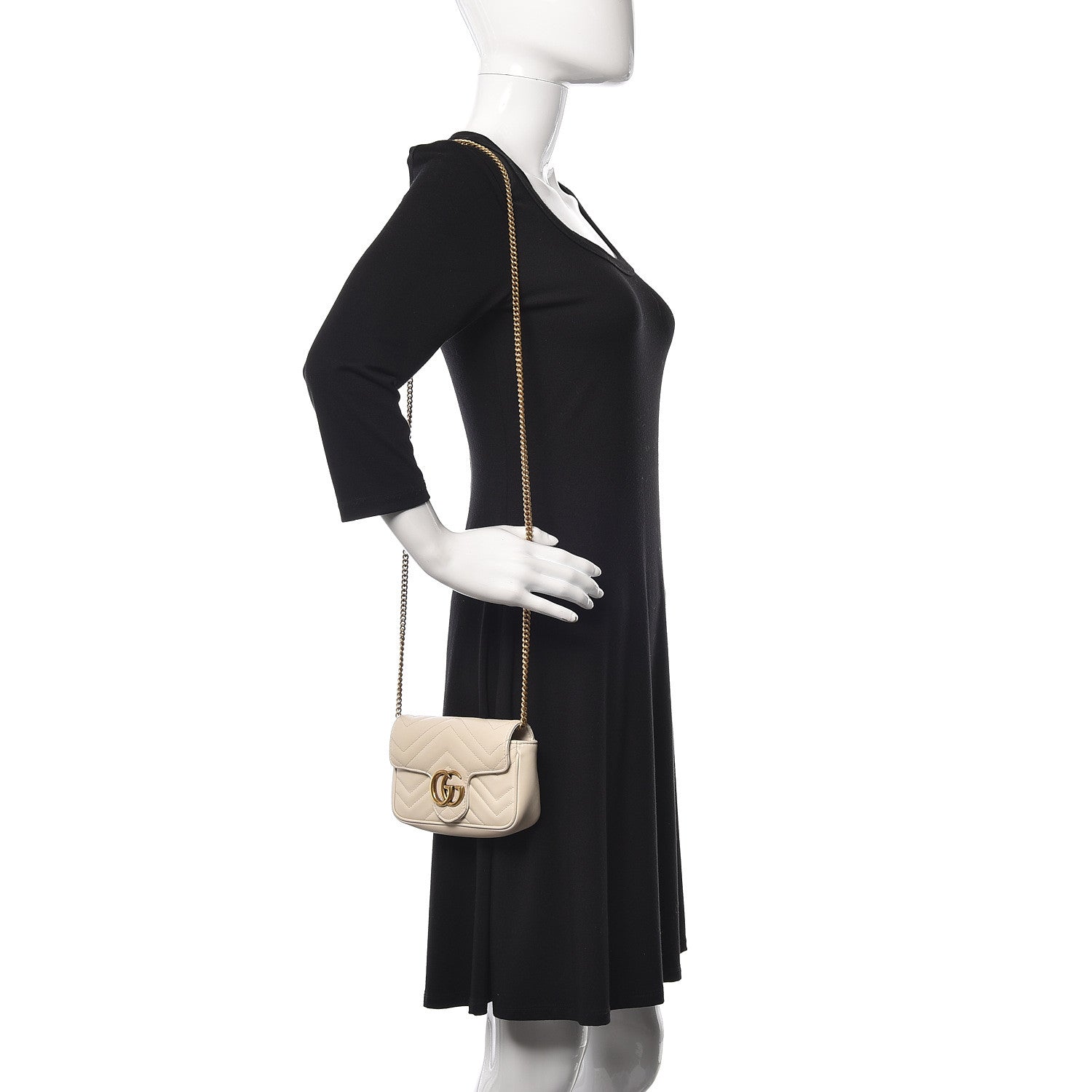 Gucci Calfskin Matelasse Super Mini GG Marmont Shoulder Bag White 2 of 9