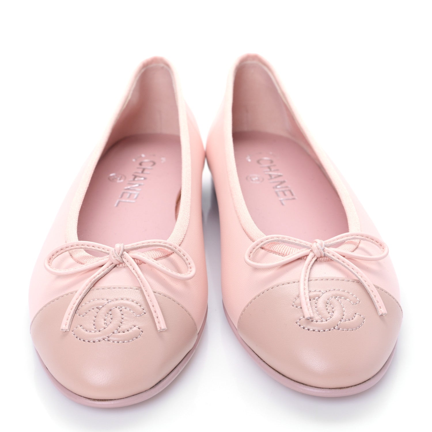 Chanel Lambskin Cap Toe CC Ballerina Flats 36.5 Light Pink Dark Pink 2 of 8