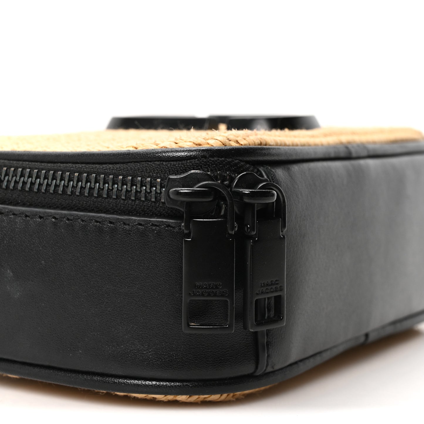 Calfskin Woven Straw Small Snapshot Camera Bag Beige