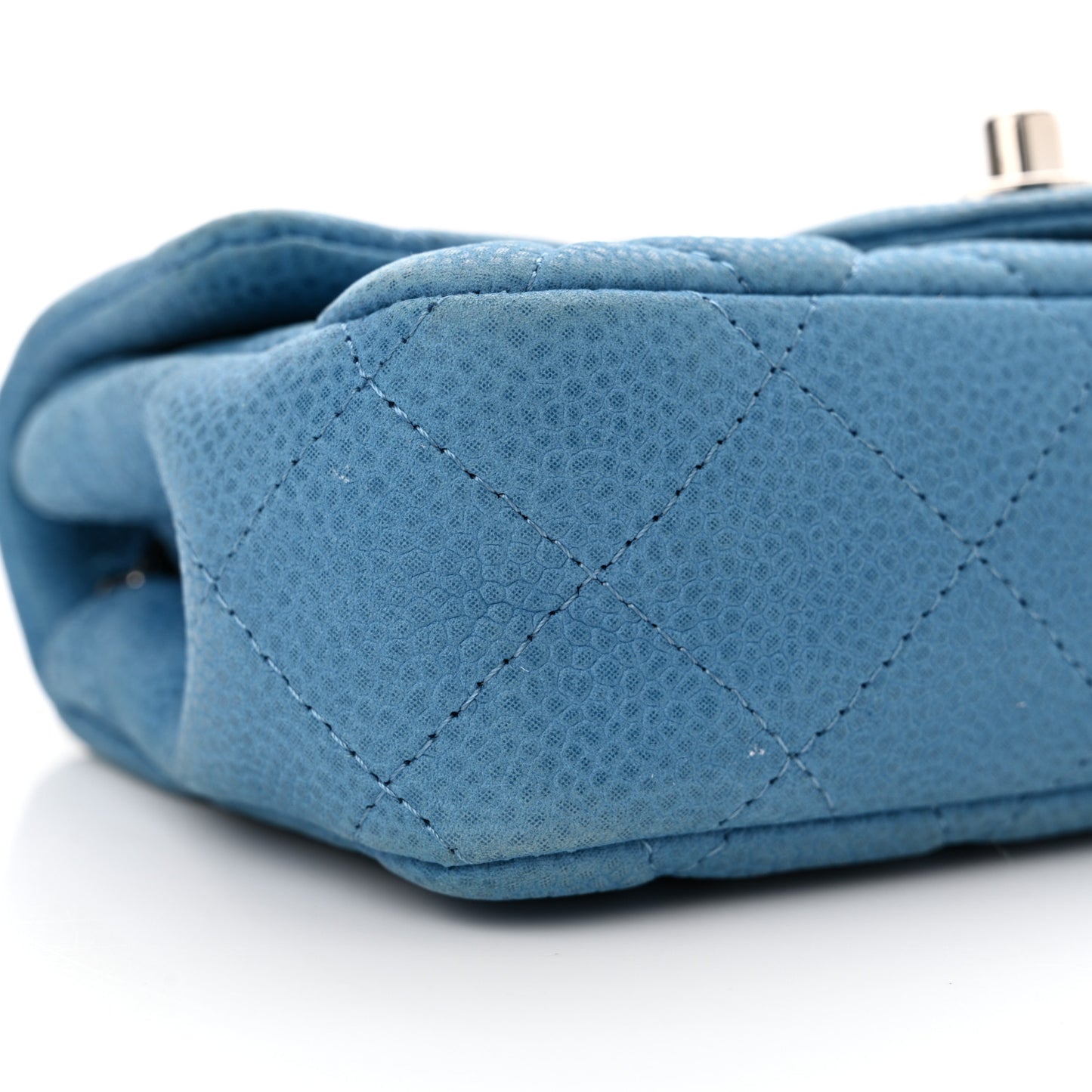 Iridescent Caviar Quilted Extra Mini Flap Light Blue