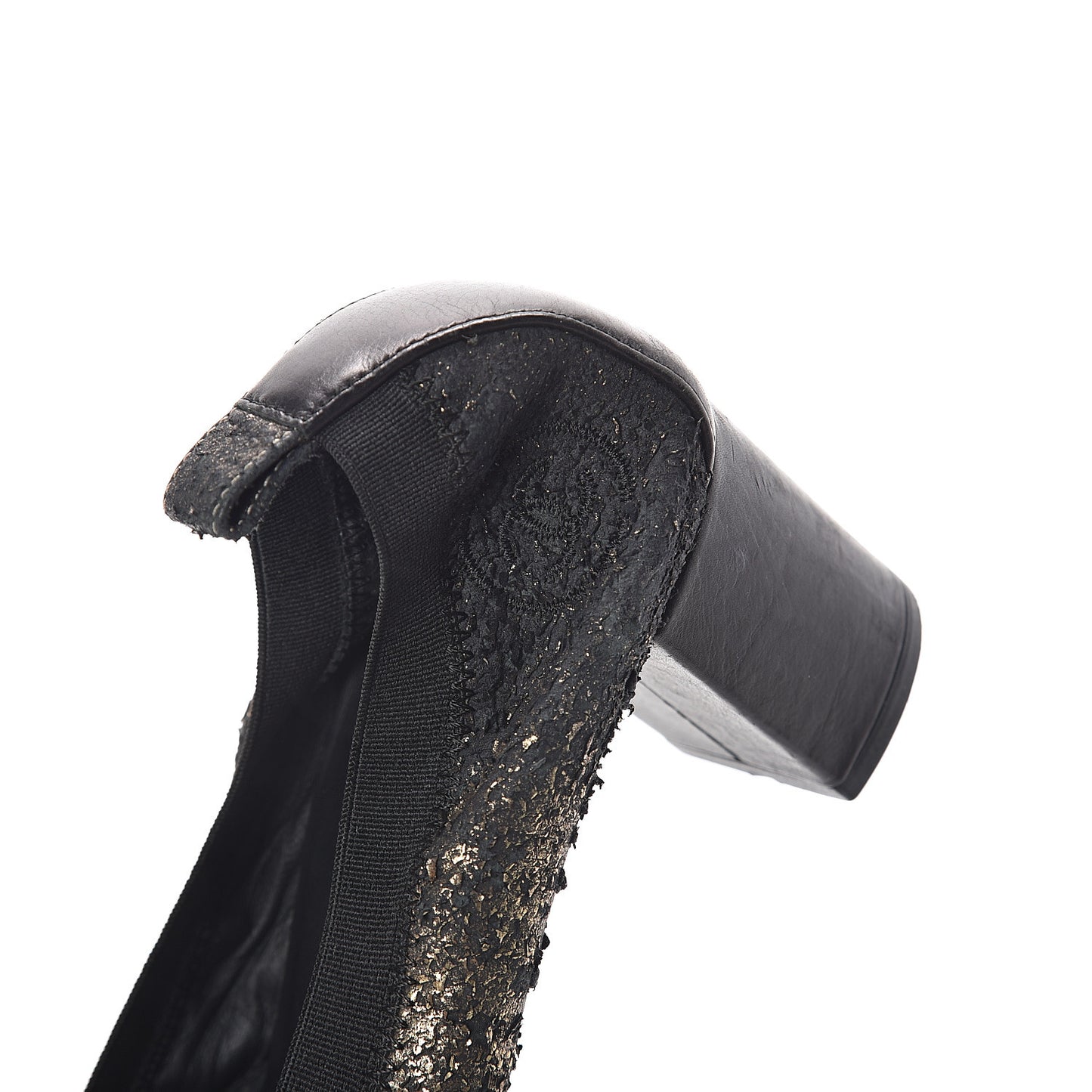 Metallic Lambskin Cap Toe CC Elastic Stretch Pumps 38.5 Black