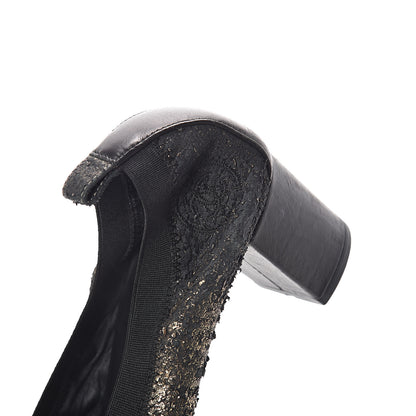 Chanel Metallic Lambskin Cap Toe CC Elastic Stretch Pumps 38.5 Black 8 of 13