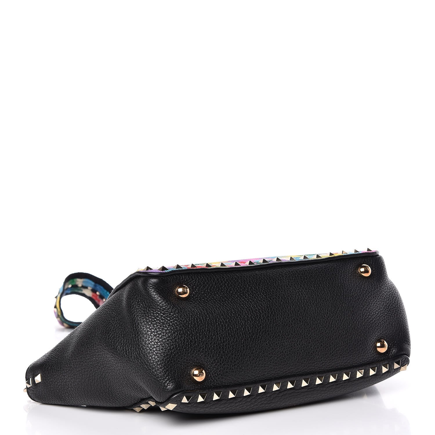 Valentino Garavani Grained Calfskin Embroidered Small Rockstud Rolling Tote Black 4 of 10