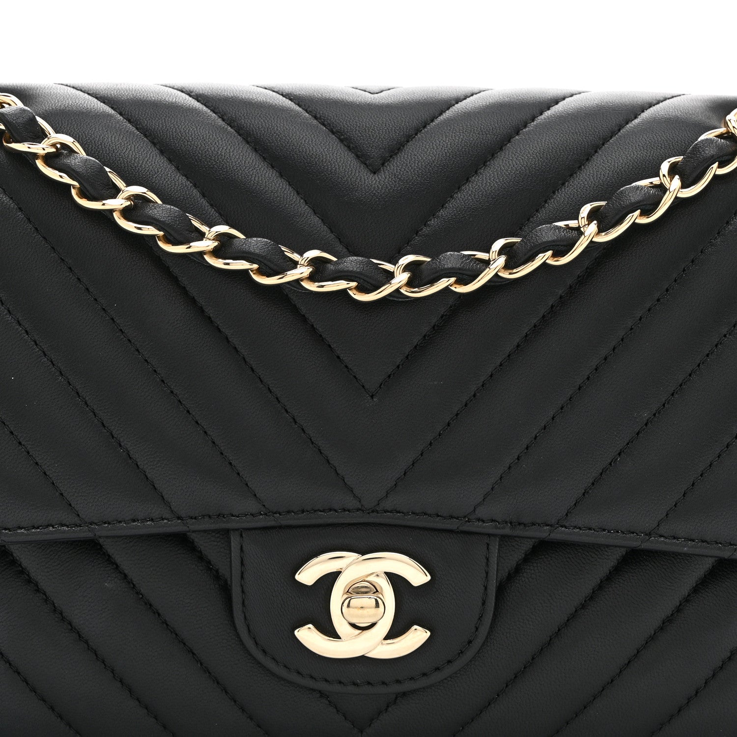 Chanel Lambskin Chevron Quilted Medium Double Flap Black 8 of 10