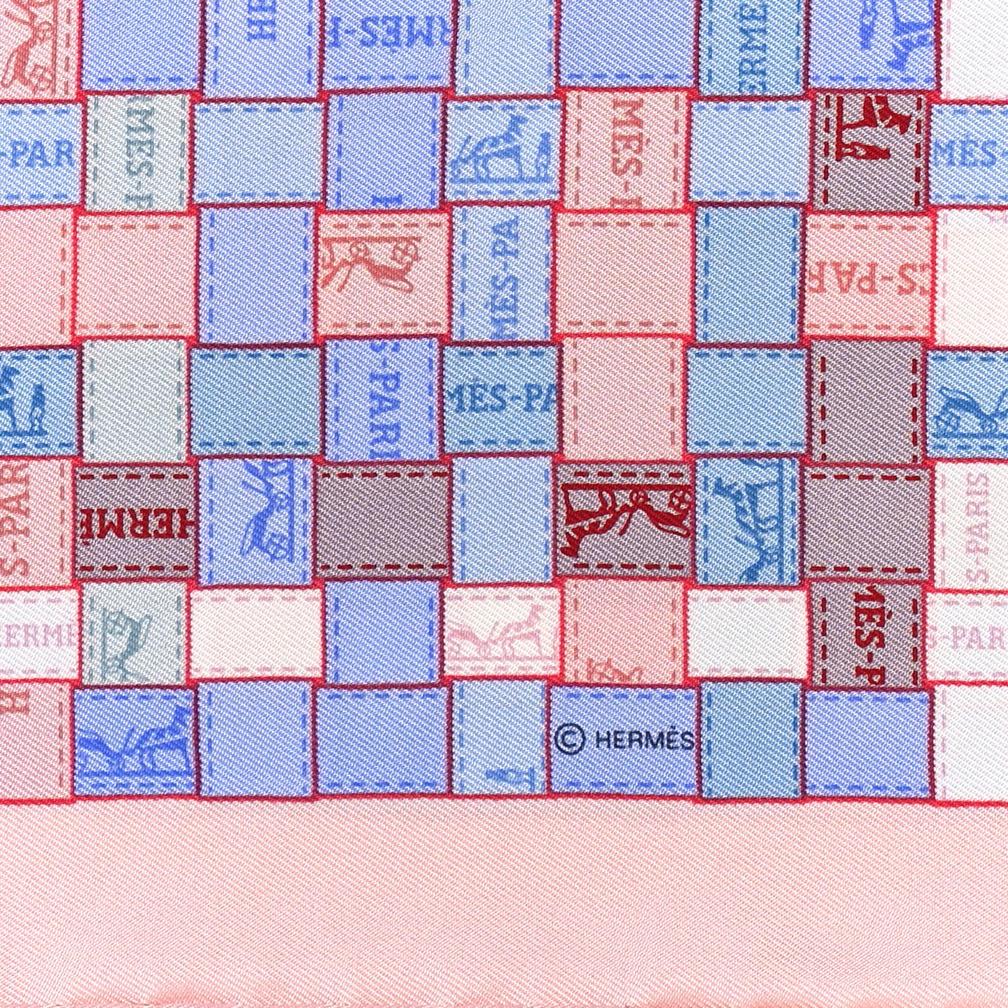 Silk Bolduc Au Carre Scarf 90 Bleu Pale Rose Pale