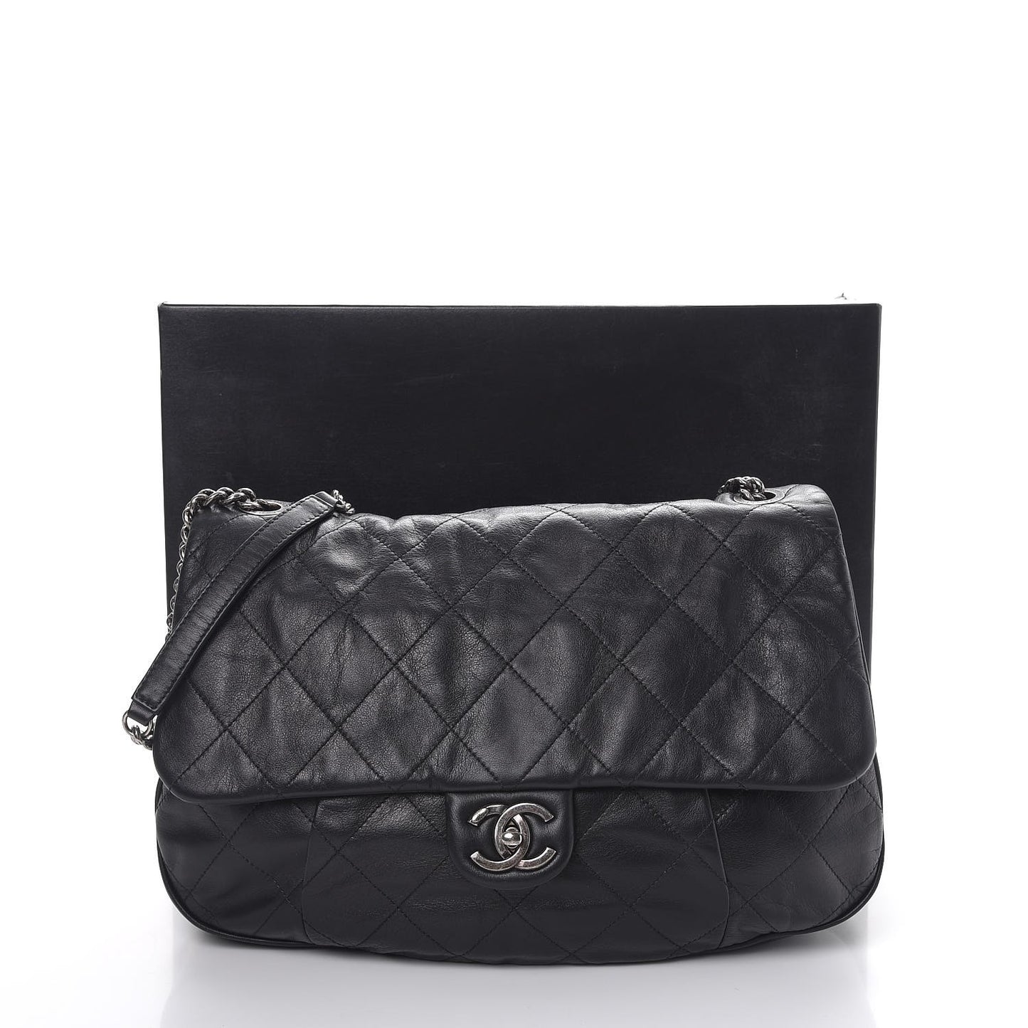 Calfskin Coco Pleats Flap Black