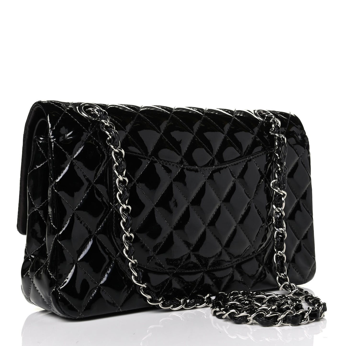 Patent Quilted Medium Double Flap Black