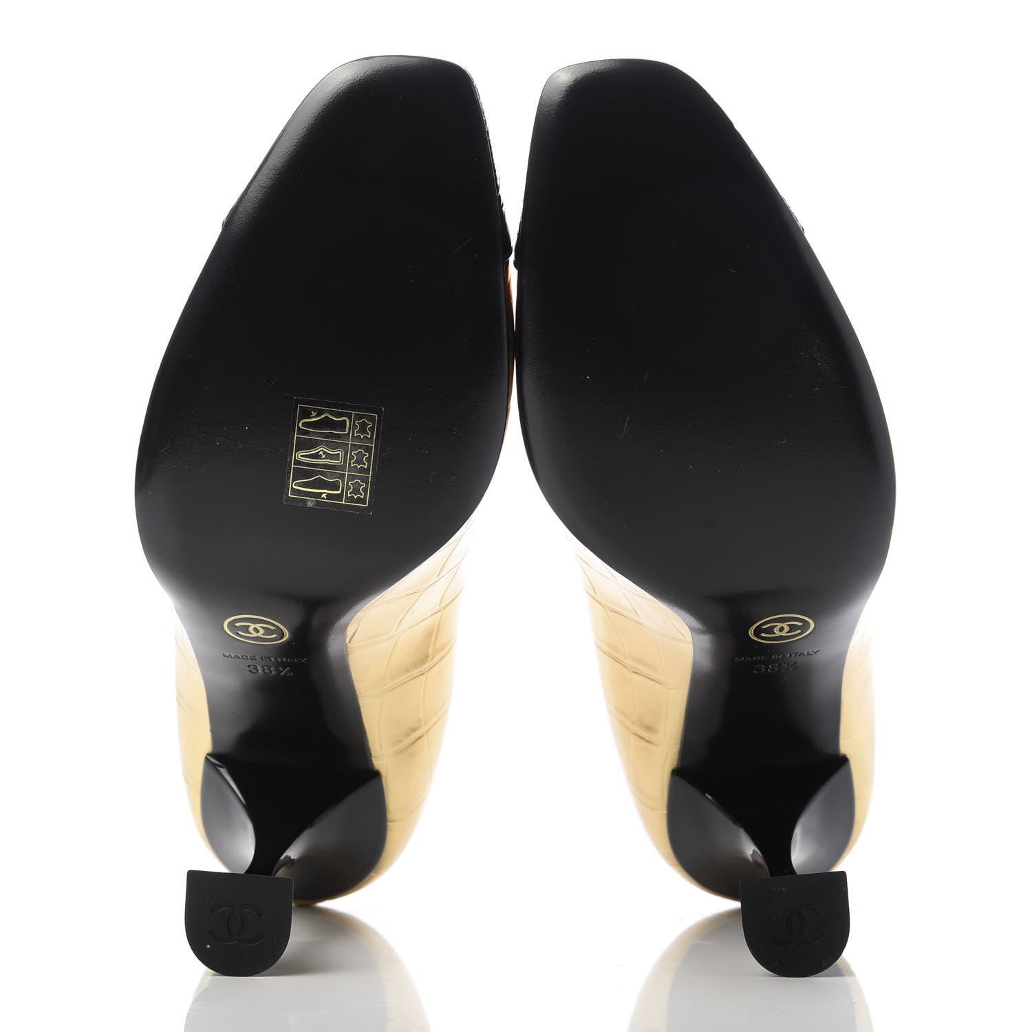 Chanel Metallic Crocodile Embossed Crumpled Patent Cap Toe Pumps 38.5 Gold Black 5 of 10