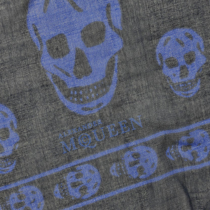 Alexander McQueen Modal Cashmere Skull Scarf Navy Royal Blue 4 of 6