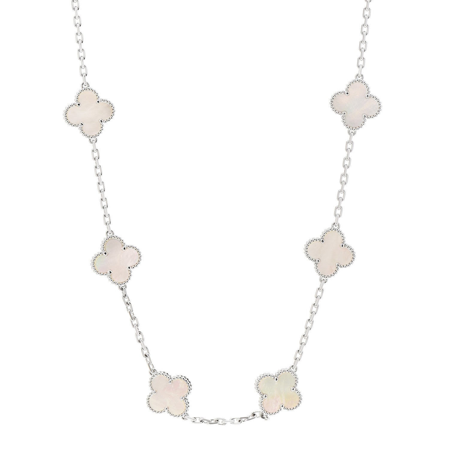 Van Cleef & Arpels 18K White Gold Mother of Pearl 10 Motifs Vintage Alhambra Necklace 1 of 6