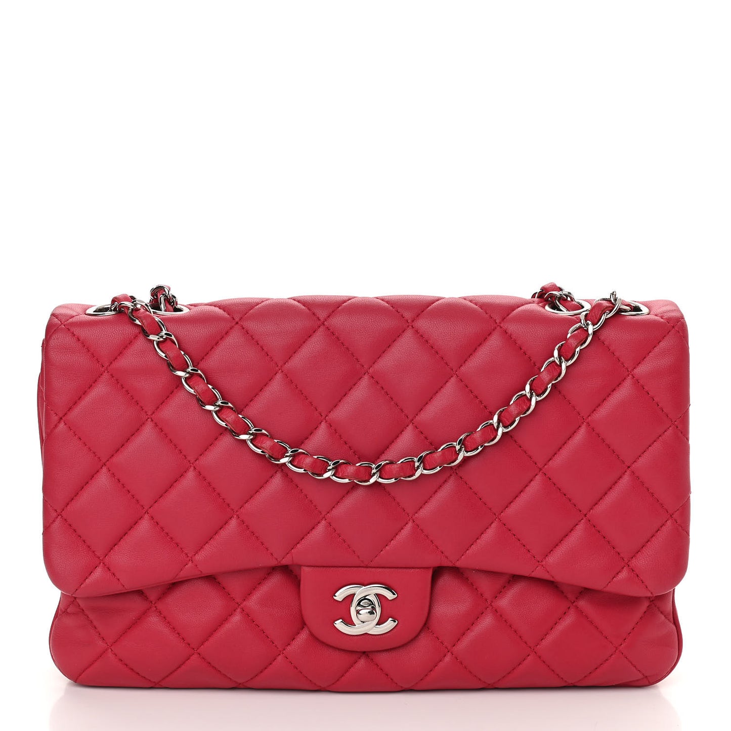 Lambskin Quilted Jumbo Chanel 3 Flap Dark Pink