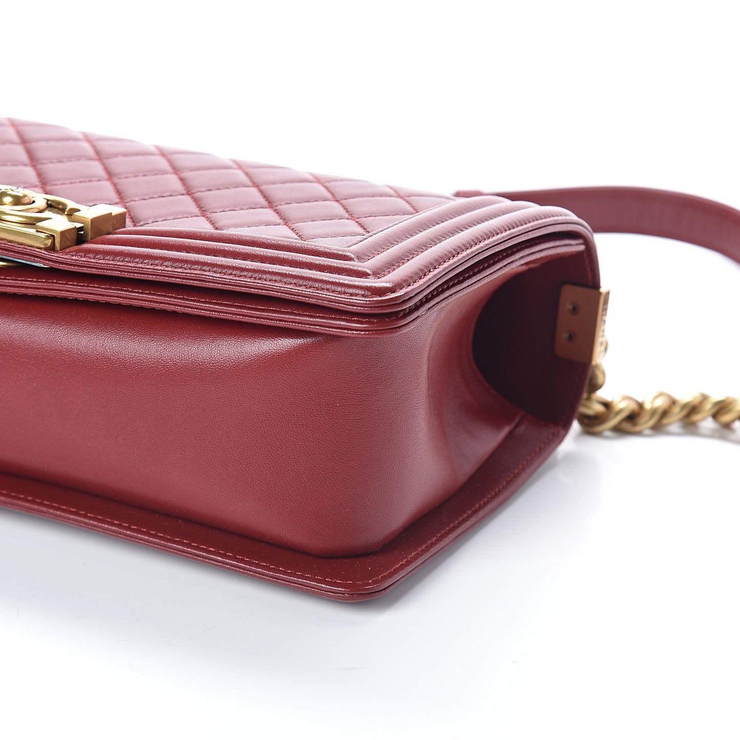 Lambskin Quilted Medium Boy Flap Dark Red