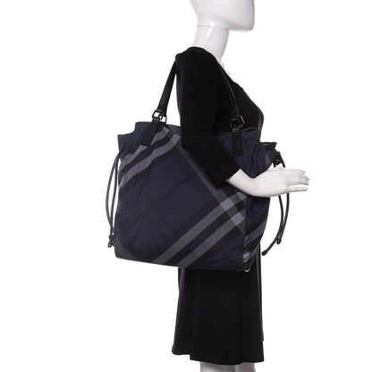 Burberry Nylon Check Small Buckleigh Packable Tote Navy Blue 2 of 9