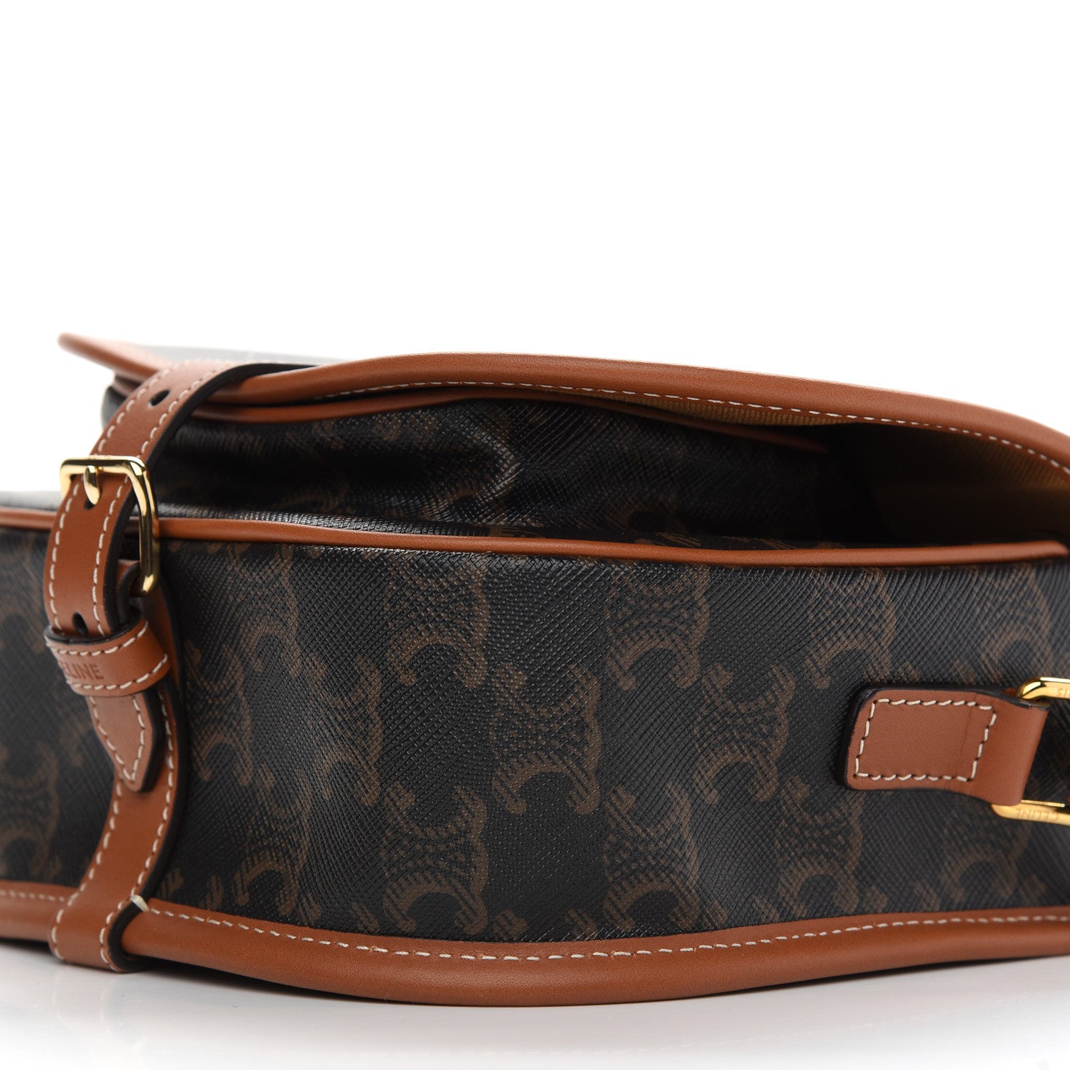 Celine Triomphe Canvas Medium Folco Bag Tan 9 of 10