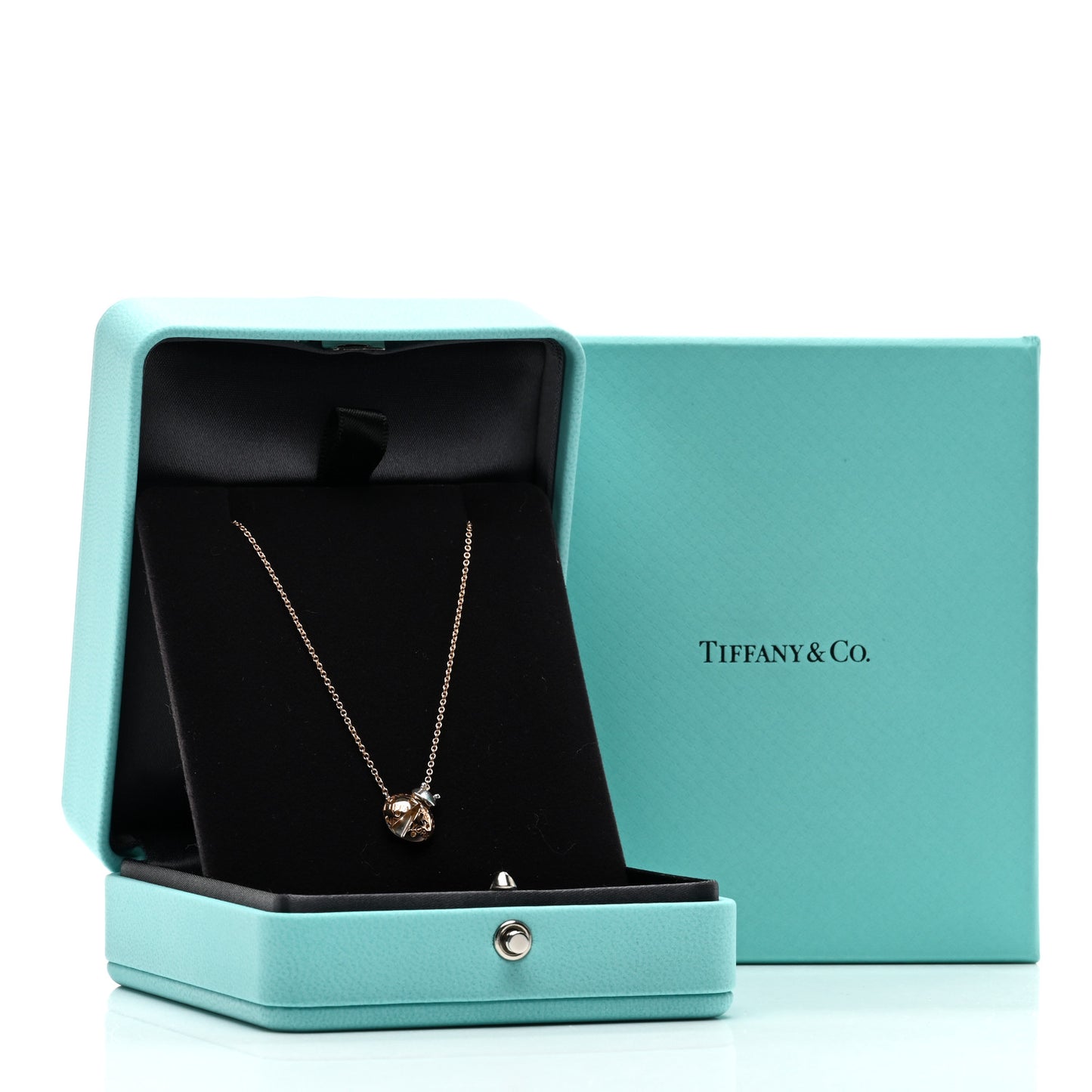 18K Rose Gold Sterling Silver Return to Tiffany Love Bugs Ladybug Pendant Necklace