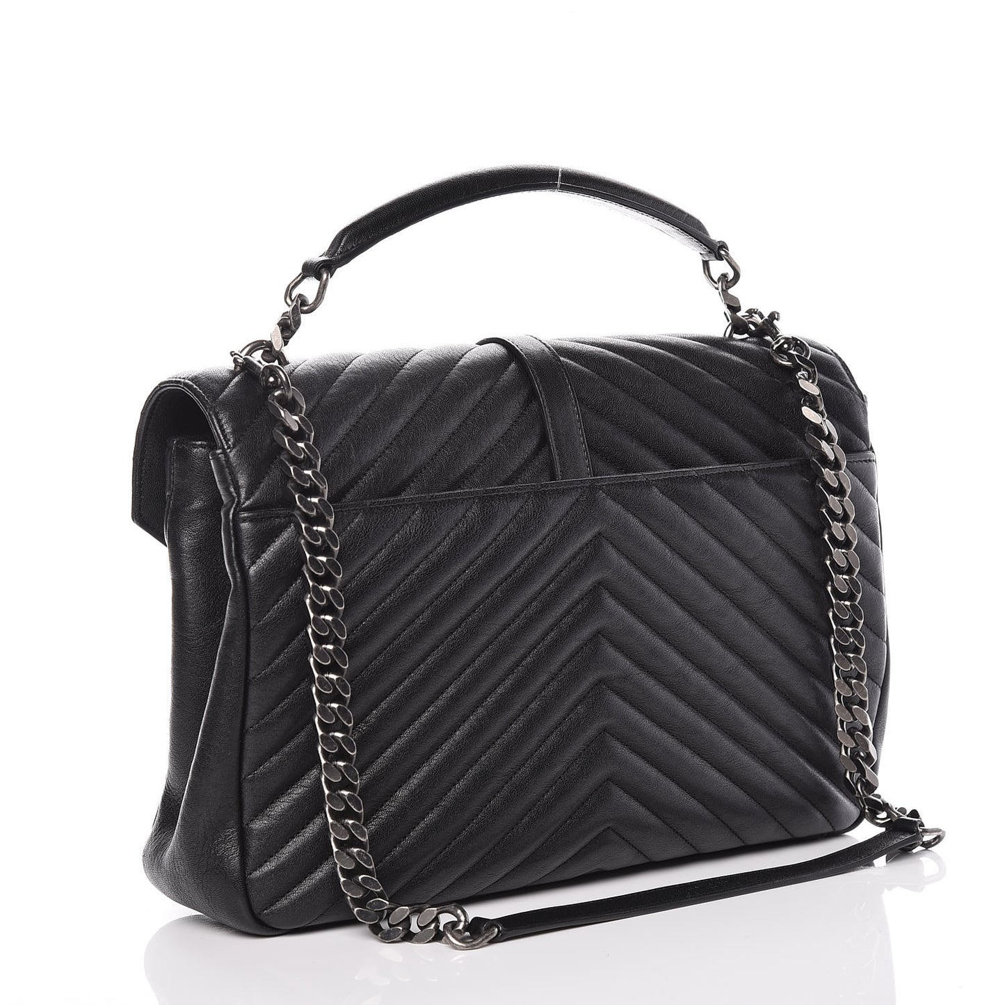 Sheepskin Matelasse Chevron Monogram Large College Satchel Black