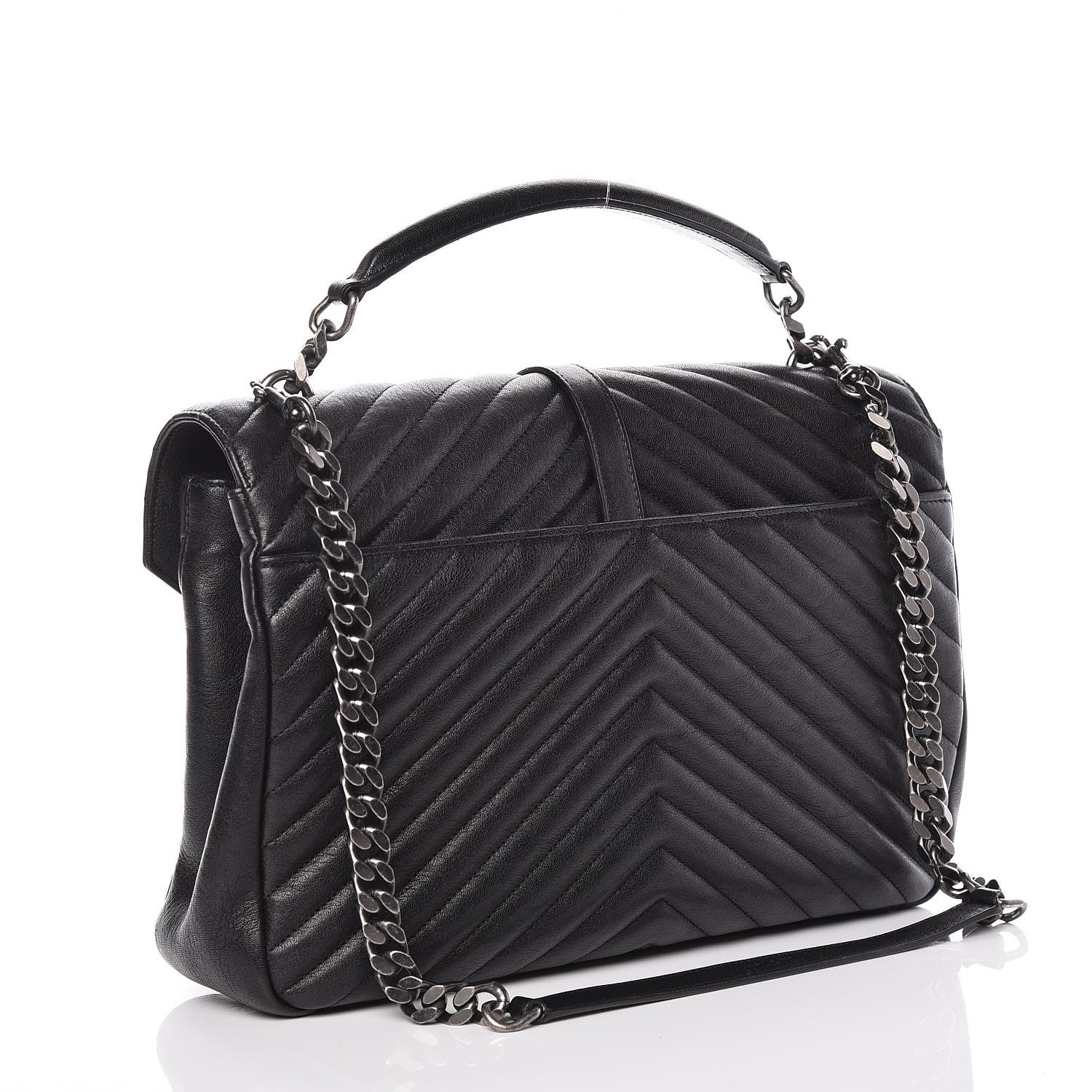 Saint Laurent Sheepskin Matelasse Chevron Monogram Large College Satchel Black 3 of 9