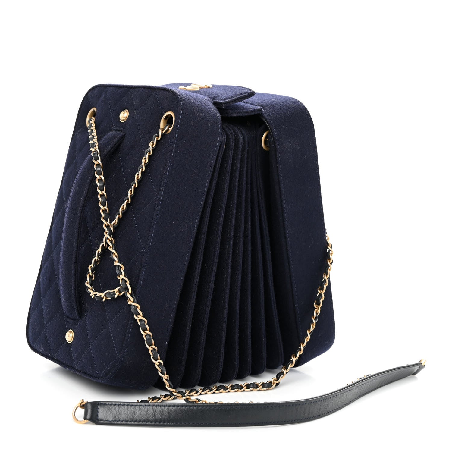 Chanel Wool Felt Accordion Bag Navy 3 of 10