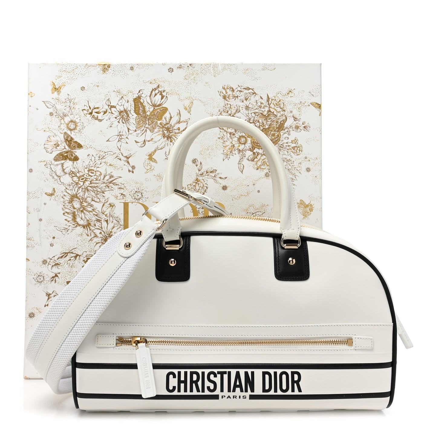 Calfskin Dior Vibe Zip Bowling Bag White