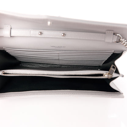 Saint Laurent Grain De Poudre Matelasse Chevron Monogram Chain Wallet Granite 5 of 13